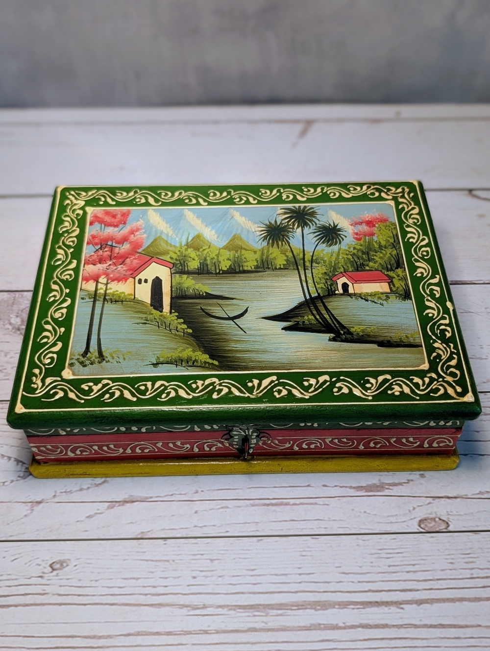 Hand-Painted Wooden Jewelry/Ring Box 8"x6"x2"